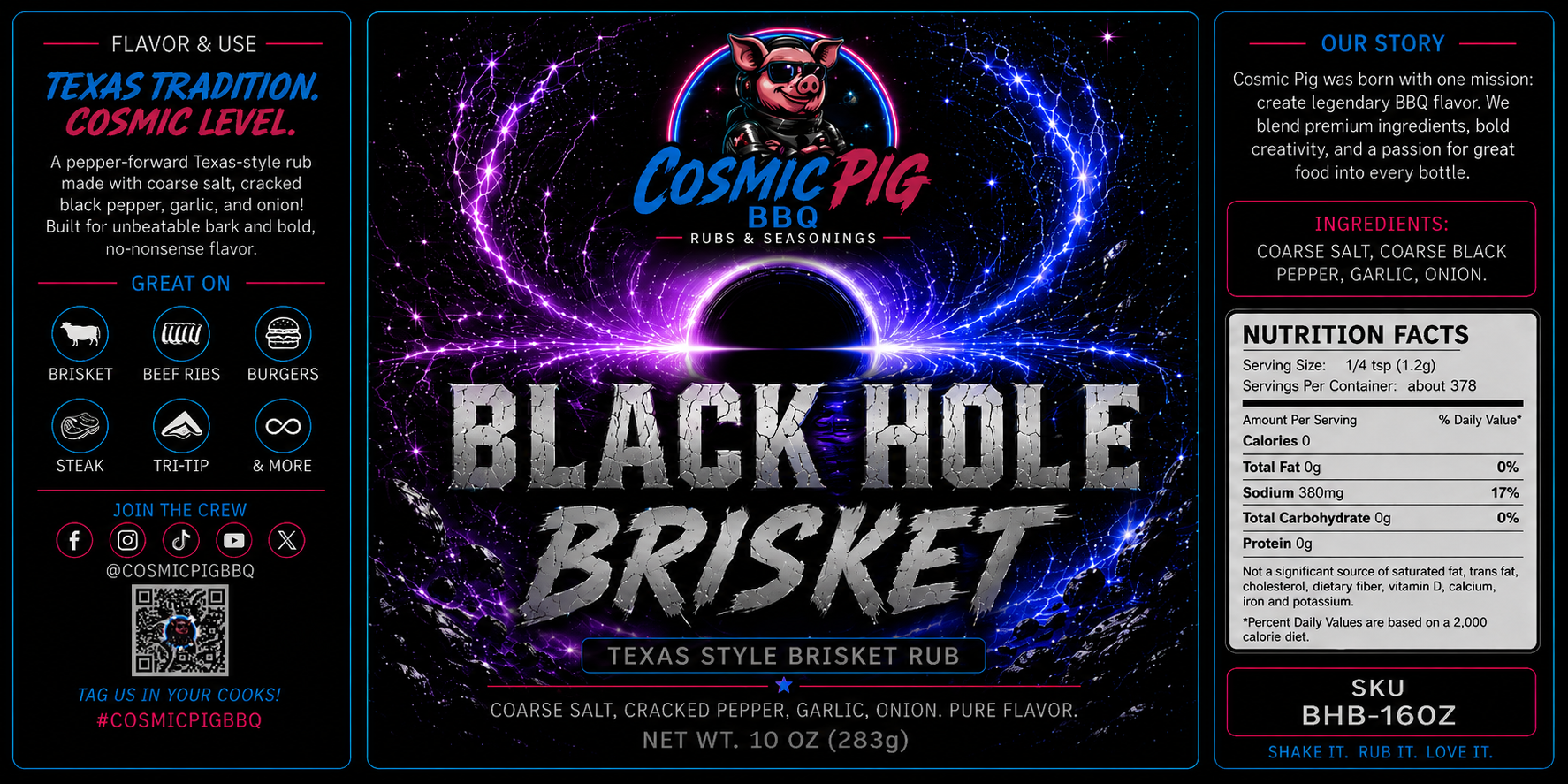 Black Hole Brisket Texas Style Brisket Rub label — Cosmic Pig BBQ