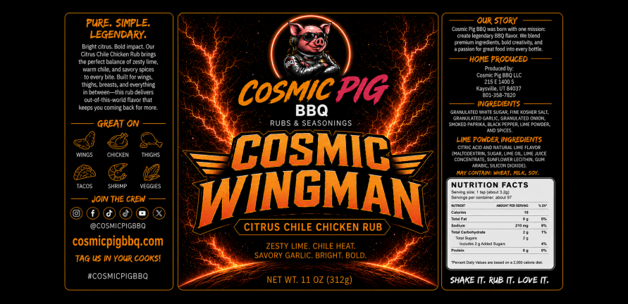 Cosmic Wingman Citrus Chile Chicken Rub label — Cosmic Pig BBQ